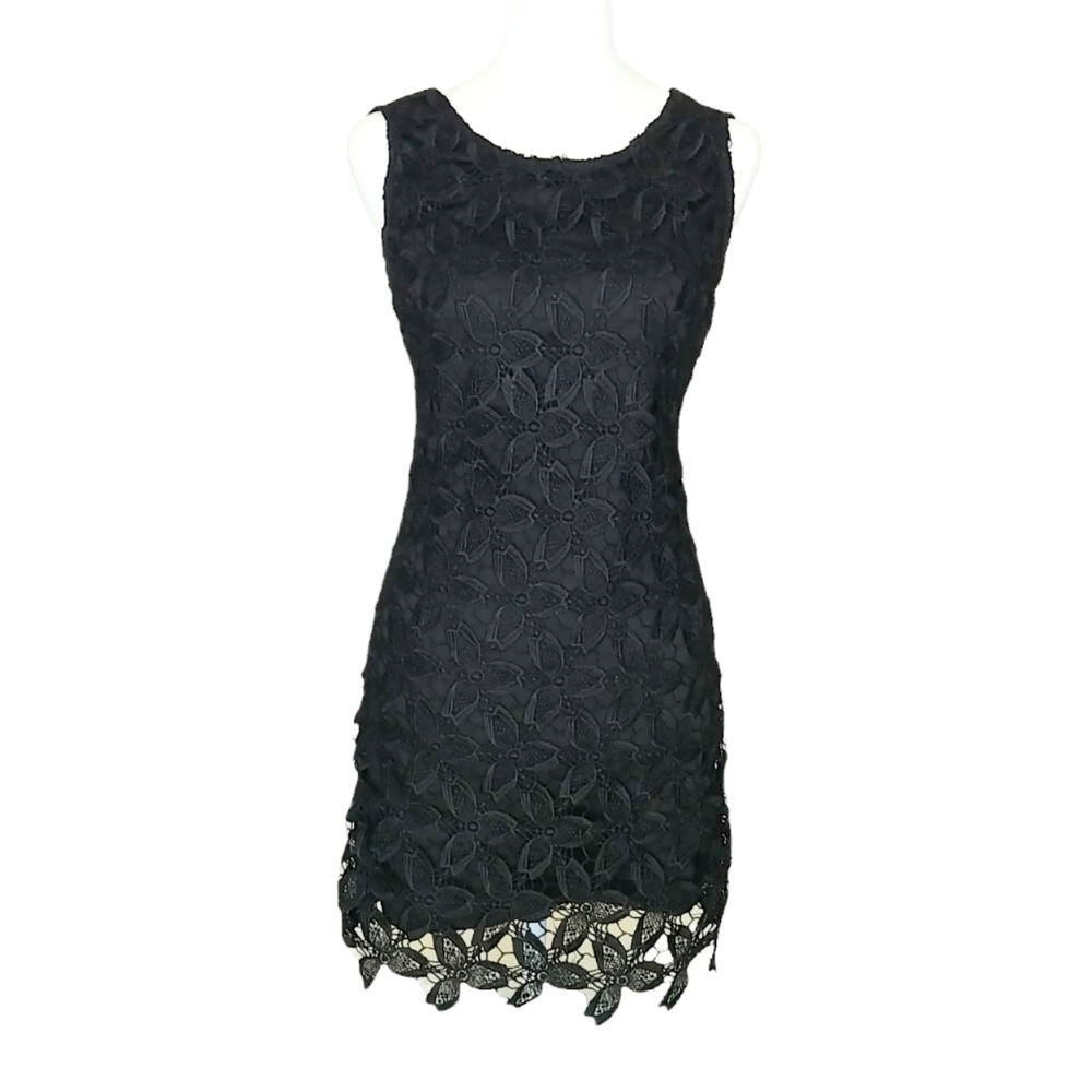 HYFVE‎ Dress Size S Crochet Overlay Sleeveless Black Stretch Lined Midi